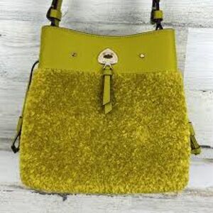 ♠️NWT Kate Spade New York Marti Faux Fur Small Bucket Bag Citron Sapphire